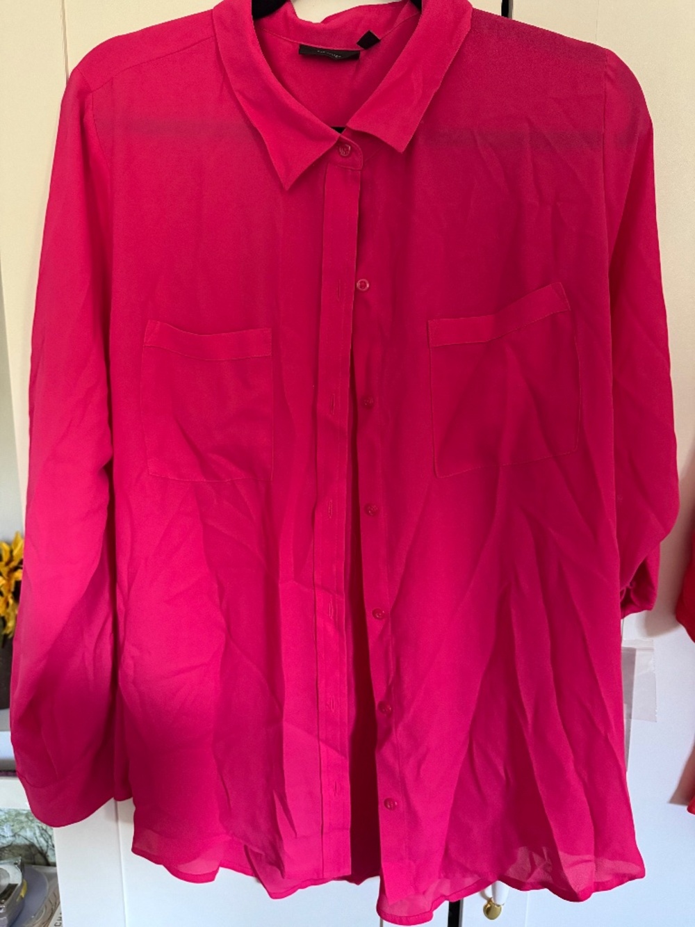 NWT Apt. 9 Essentials XL Hot Pink Button Down Blouse Fuchsia